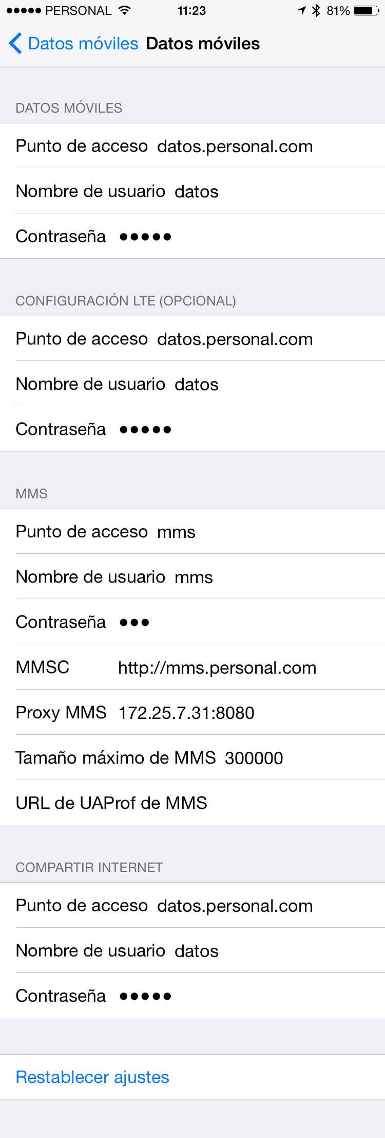 APN Personal Argentina para iPhone