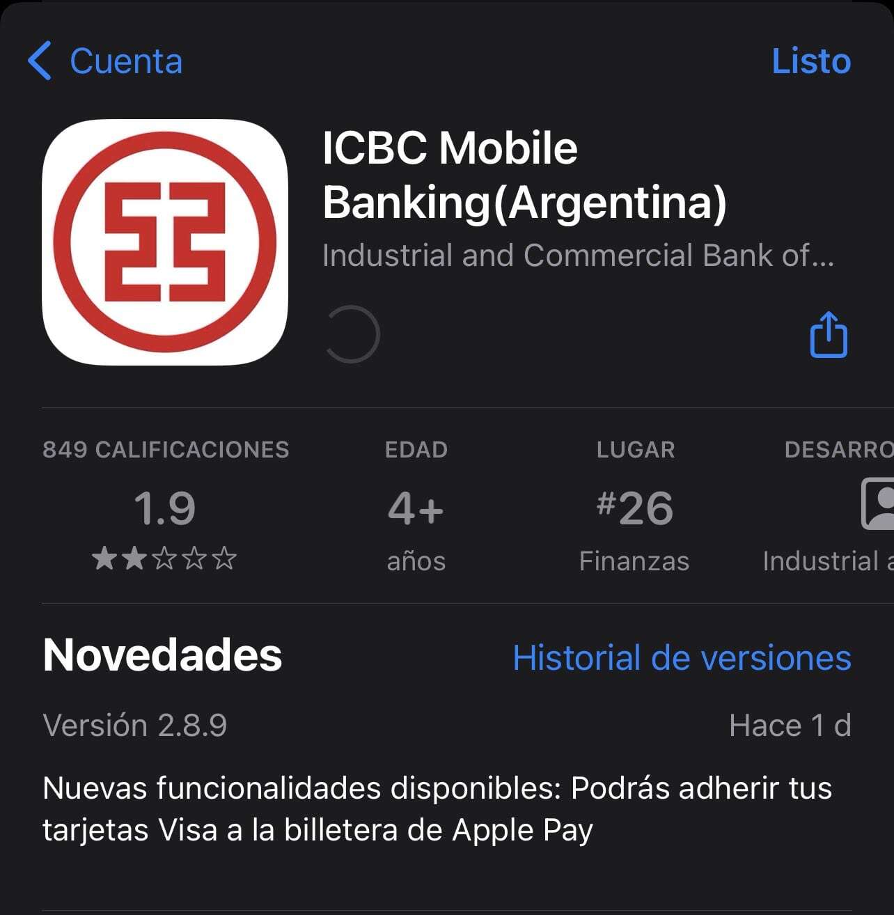 Actualización ICBC Apple Pay